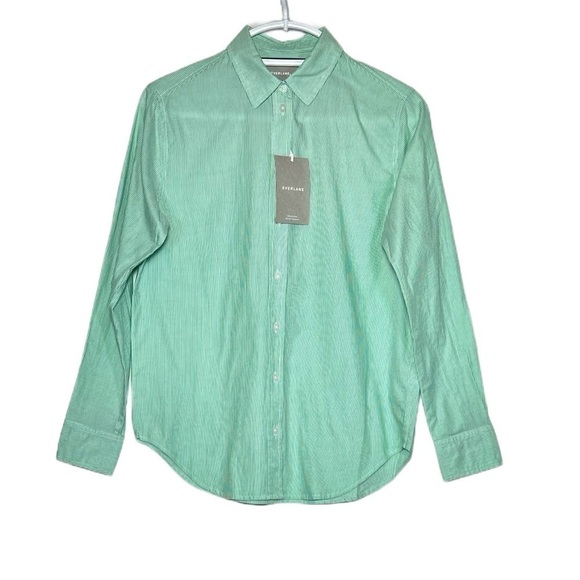 NWT Everlane Mint Pinstriped The Silky Cotton Relaxed Shirt, Oversized, Size 0 - Picture 8 of 14
